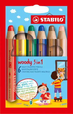 Produktbild von Buntstift, Wasserfarbe & Wachsmalkreide - STABILO woody 3 in 1 - 6er Pack - mit 6 verschiedenen Farben