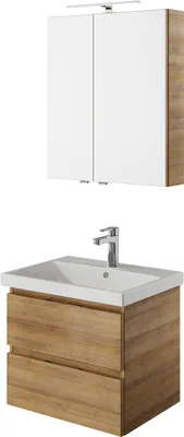Produktbild von Bad Waschplatz Set, grifflos, in Riviera Eiche Nb. VILLATORO-66, B/H/T ca. 60/200/45 cm