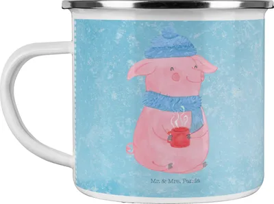 Produktbild von Mr. & Mrs. Panda Emaille Tasse Schwein Glühwein - Eisblau - Geschenk, Weihnachtsmarkt, Teetasse, Pott, Weihnachten, Glühschwein, Haferl, Becher, wandertasse, Punsch