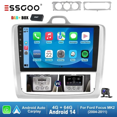 Zdjęcie produktu dla Radio samochodowe 9 cali do Ford Focus MK2 (2004-2011), system Android 14, GPS, DAB+, Carplay, Android Auto, nawigacja, ekran dotykowy, 4GB RAM, 64GB pamięci, 2 DIN, Bluetooth, Wi-Fi