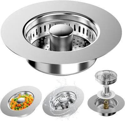 Produktbild von Küchenspüle Stöpsel 75-87 mm, Edelstahl, 3-in-1 Pop-Up, für Spülbecken