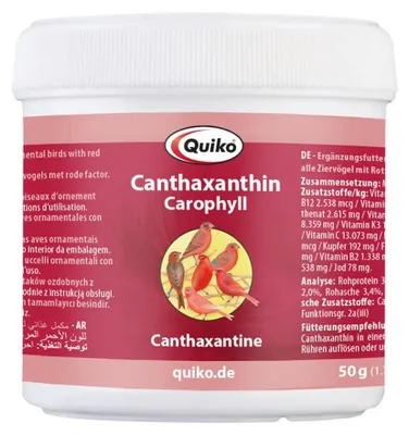 Productafbeelding van Quiko Canthaxanthin 50g - Carophyll - Voedingssupplement voor siervogels met een roodkleuringsmiddel
