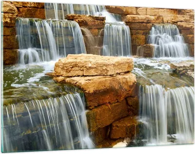 Produktbild von Bilder auf glas - Wasserfall Steine Wasser - 120x80cm - Glasbilder - Wandbilder - Kunstdruck - zum Aufhängen bereit - Wanddekoration aus Glas - Glas Bilder - Wandbild auf Glas - GAA120x80-0122