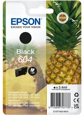 Zdjęcie produktu dla Epson 604, Standardowa wydajność, Czarny, 3,4 ml, 1 szt., 150 stron(y), Jednopak