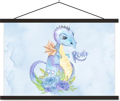 Produktbild von MuchoWow® Textilposter Dino - Kinderzimmer - Aquarell - Jungen - Kinder 150x100 cm mit schwarzem Rahmen - Schlafzimmer