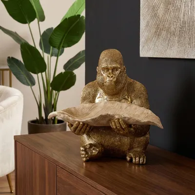 Produktbild von riess-ambiente Deko-Figur GORILLA 40cm gold beige Polyresin mit Schale in Blattform Ablage