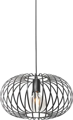 Produktbild von QAZQA - Design Design-Hängeleuchte Schwarz Draht 39cm - Johanna I Wohnzimmer I Schlafzimmer - Stahl Rund - LED geeignet E27