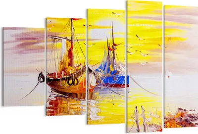 Produktbild von Bild auf Leinwand - Leinwandbild - Boote Sonne Meer Reisen - 150x100cm - Wand Bild - Wanddeko - Leinwanddruck - Bilder - Kunstdruck - Wanddekoration - Leinwand bilder - Wandkunst - EG150x100-2882