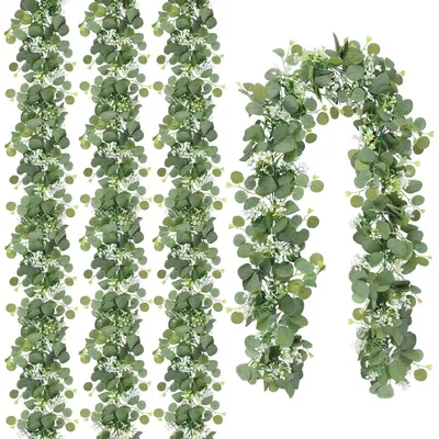 Immagine prodotto di Ghirlanda di eucalipto artificiale con fiori, confezione da 4 pezzi, lunghezza 180 cm