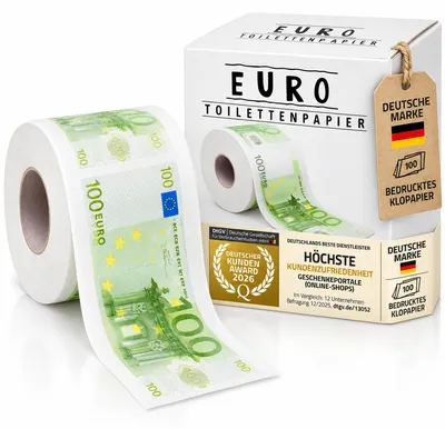 Produktbild von Geld Toilettenpapier Euro Geldschein Design – 2-lagig, 400 Blatt Klopapier mit Rosenduft – Lustiges Geschenk & Scherzartikel für Partys