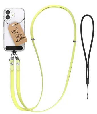 Produktbild von EAZY CASE Handykette Universal zum Umhängen kompatibel mit jedem Handy, Kette mit Hülle, verstellbare Handykordel mit Karabiner für Handyhülle in Gelb