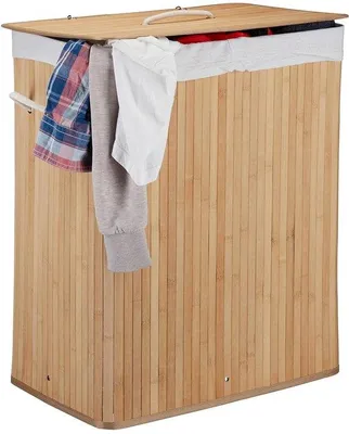 Image de Panier à linge à 2 compartiments - Capacité de 95 litres - En bambou - Peu encombrant