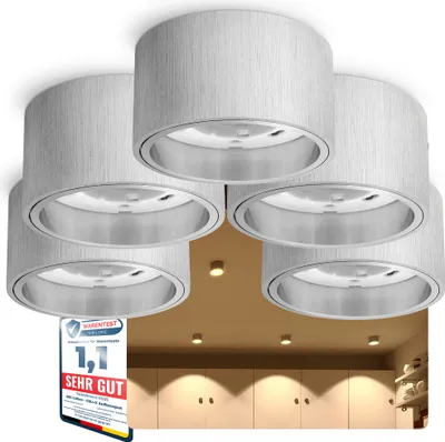 Produktbild von SSC-LUXon CELI-X 5 Stück Aufbauspots Lampenfassung GX53 - Aufbauleuchte silber gebürstet rund 1-flammig (ohne Leuchtmittel)