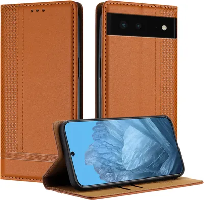 Obrázek produktu pro Pouzdro pro Google Pixel 6 kožené flipové pouzdro s funkcí stojánku Hnědý