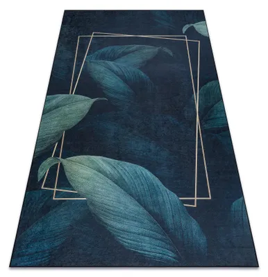 Image de Tapis lavable ANDRE 1170 Feuilles, géométrique antidérapant - bleu bleu 80x150 cm