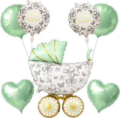 Produktbild von Babyparty-Ballons, rosa - Set mit 7 Stück - Ballon in Form eines Kinderwagens - Ballons für eine Babyparty für Mädchen