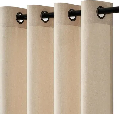 Productafbeelding van Beige Linnen Look Gordijnen 140x225 cm met Oogjes - Semi-Transparante Lichtdoorlatende Voile Gordijnen voor Woonkamer, Slaapkamer, Balko