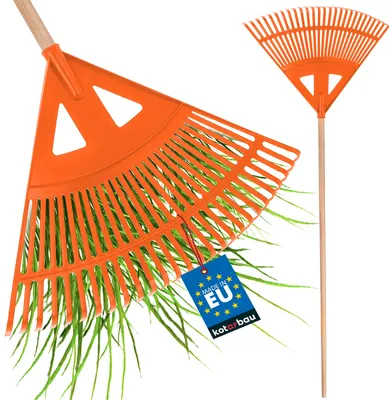 Produktbild von KOTARBAU® Robuster Rechen 580 mm mit Stiel Laubbesen Laubharke Fächerbesen Laubfeger Laubfächer Laubrechen aus Kunststoff Orange