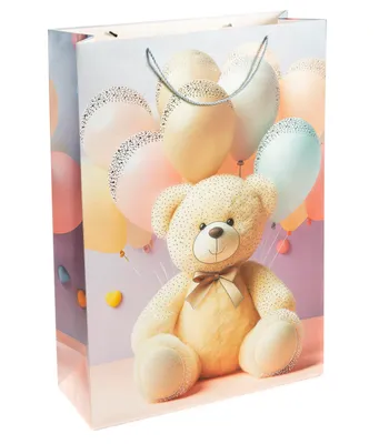 Obrázok produktu pre Dekoratívne darčekové tašky 50 x 70 x 20 cm na narodeniny – fialové s medvedíkom