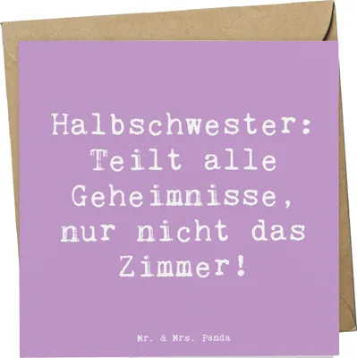 Produktbild von Mr. & Mrs. Panda Grußkarte Spruch Halbschwester Geheimnisse - Lavendeltraum - Geschenk, Patchworkfamilie, Freude, anlasskarte, Klappkarte, doppelkarte, Glückwunschkarte
