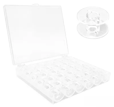 Nähmaschinenspulen, 36 Stück, Kunststoff, 8,5 mm, transparente Box