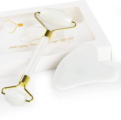 Immagine prodotto di Rullo di giada per viso - Strumento gua sha - Pietra naturale di giada - Verde