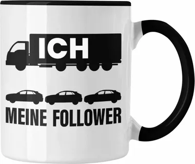 Produktbild von Trendation - LKW-Fahrer Geschenke Tasse Meine Follower Zubehör Lastkraftwagenfahrer Geschenkidee Fernfahrer Trucker (Schwarz)