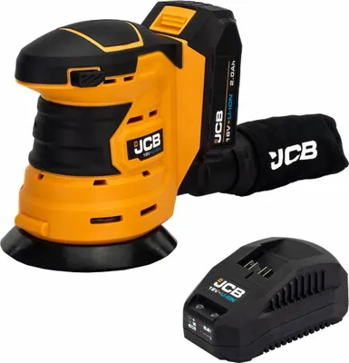 Produktbild von JCB | Akku-Exzenterschleifer, 18V, 125mm, Akku 2Ah, Ladegerät, Taschen-Set