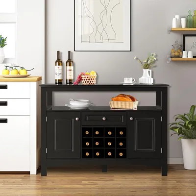 Obrázok produktu pre Komoda – kuchynská skrinka s dvierkami – komoda – bufet – vinárka – čierna MDF – 116 x 40 x 82 cm