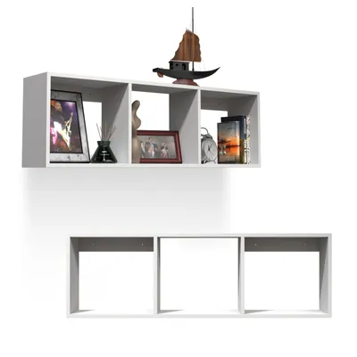 Produktbild von Bücherregal - Wandregal - Hängeregal - Schweberegal - Würfelregal 110x35x20 cm Regal schmal - Deko Wohnzimmer - Regal Weiß - Pflanzenregal FTS 6
