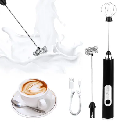 Milchaufschäumer, 2 Mischköpfe, USB, Edelstahl, 14.000 U/min, schwarz