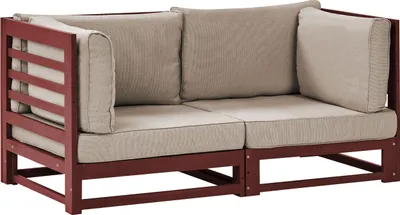 Produktbild von BELIANI Gartensofa Mahagonibraun aus Akazienholz mit Auflagen in Taupe 2-Sitzer Sofa Retro Landhaus Stil Terrasse Outdoor Außenbereich