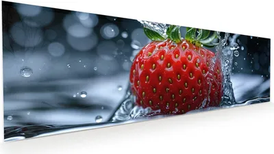 Produktbild von Glasbild 120x40cm in XXL für Wohnzimmer, Schlafzimmer Motiv Erdbeere Splash