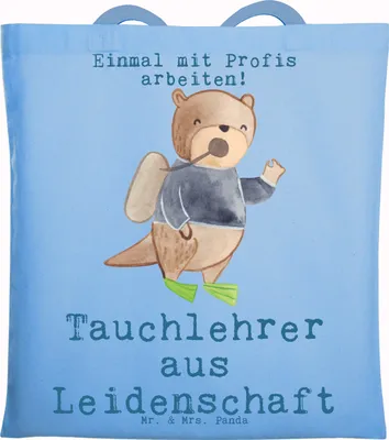 Produktbild von Mr. & Mrs. Panda Tote Bag Tauchlehrer Leidenschaft - Sky Blue - Geschenk, Shopping Tasche, Jutebeutel, Laptoptasche, Einkaufstasche
