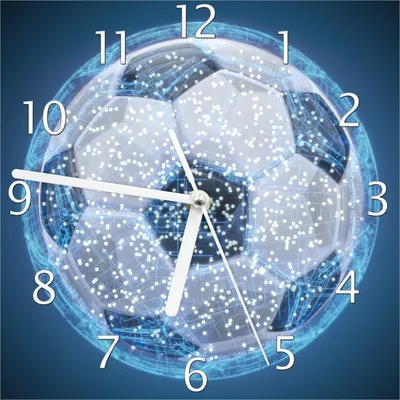 Produktbild von Wallario Design Wanduhr Fußball digital - Netzwerk in blau aus Echtglas, Größe 20 x 20 cm