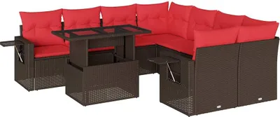 Image de vidaXL Ensemble de 9 canapés de jardin avec coussins, marron, polyrattan