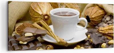 Produktbild von Bild auf Leinwand - Leinwandbild - Tasse Schokolade trinken Kakao - 100x40cm - Wand Bild - Wanddeko - Leinwanddruck - Bilder - Kunstdruck - Wanddekoration - Leinwand bilder - Wandkunst - AB100x40-2480