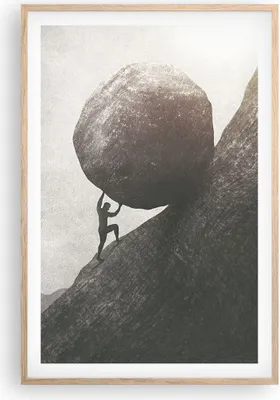Produktbild von Gerahmtes Poster - Rahmen in heller Eiche - Sisyphus Arbeit Stein - 61x91,5 cm - Wand Bild - Wanddeko - Wandbilder - Kunstposter - Wandposter - Bilderrahmen - Bilder - Kunstdruck - P2NPA61x91-5105
