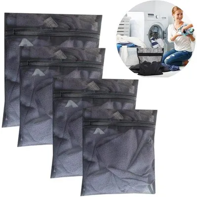 Produktbild von Wasnetzbeutel - 4 Stück - Wäschebeutel mit Reißverschluss - Wäschebeutel für Kleidung - Netzbeutel - Polyester - Tragbar für Reisen