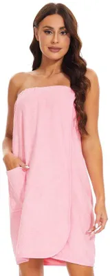 Produktbild von Saunakilt für Frauen aus Badjas-Stoff, rosa, XL, mit Knöpfen und Elastik