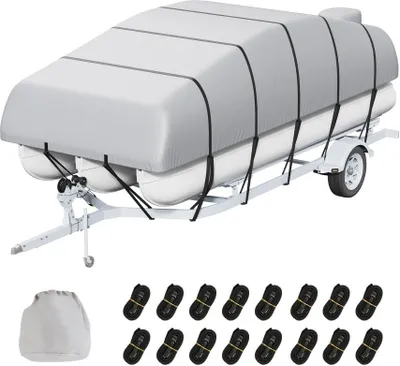 Image de Couverture de bateau ponton - 800D - Imperméable et tractable - Convient pour 19-20 pieds - Sac de rangement inclus