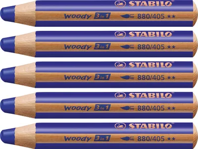 Produktbild von Buntstift, Wasserfarbe & Wachsmalkreide - STABILO woody 3 in 1 - 5er Pack - ultramarinblau
