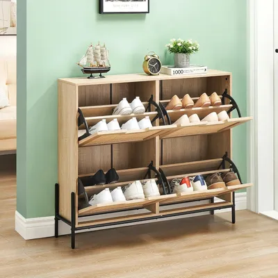 Produktbild von Schuhschrank 4 Ebenen Schuhregal Schuhkommode Aufbewahrung 100x24x102 cm natur