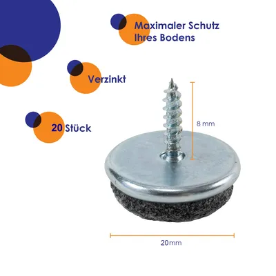 Produktbild von haggiy Filzgleiter - Parkettgleiter zum Schrauben vernickelt, rund 20 mm (20 Stück)