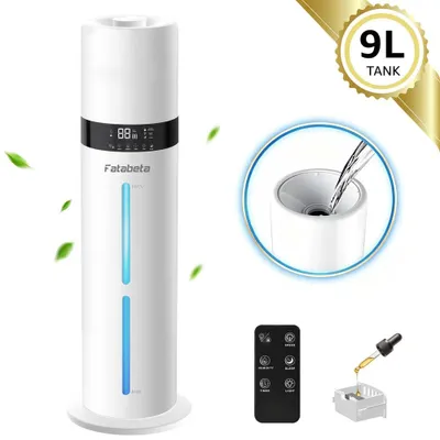 Produktbild von FATABETA Luftbefeuchter bis zu 50m², 9L Ultraschall Kaltnebel Aromadiffusor, Obenbefüllung 48h Laufzeit, extrem leiser 32dB Schlafmodus, intelligente Feuchtigkeitssteuerung, Fernbedienung & 7-LED
