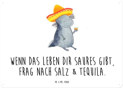 Produktbild von Mr. & Mrs. Panda Wandbild Axolotl Tequila DIN A4 - Weiß - Geschenk, tafel, Urlaub, Blechtafel, Spruch, Zitrone, trinken, Retro Blechschild, Feuersalamander, Türschild