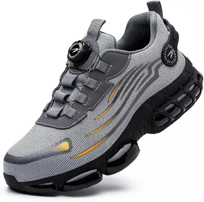 Produktbild von Sicherheitsschuhe & Arbeitsschuhe – Stahlkappe, Durchtrittschutz, atmungsaktives Flyknit-Obermaterial, Drehverschluss, rutschfeste Sohle, Grau, Gr.42