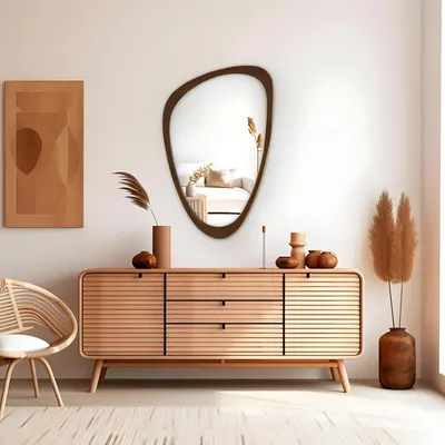 Produktbild von Wandmontierter Schminkspiegel für Zuhause, Waschtisch Spiegel, Schlafzimmer Kosmetikspiegel, Wandspiegel Walnussbraun 49 x 77CM 【YXSJJ-3352】