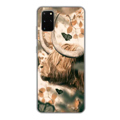 Produktbild von MuchoWow® Handyhülle Schutzhülle Hülle für Samsung Galaxy S20 Plus Schottische Highlander - Schmetterlinge - Blätter Silikon Softcase Handy Hülle - Hartschale