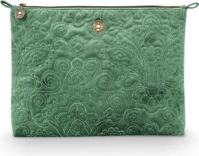 Produktbild von Pip Studio Charly Cosmetic Flat Pouch Large Velvet Quiltey Days Farbe Green 30x1x22cm